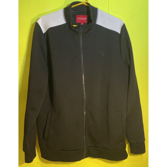 GUESS Black Quilted Textured Full Zip Jacket W/Pockets Womens Large - Picture 1 of 4